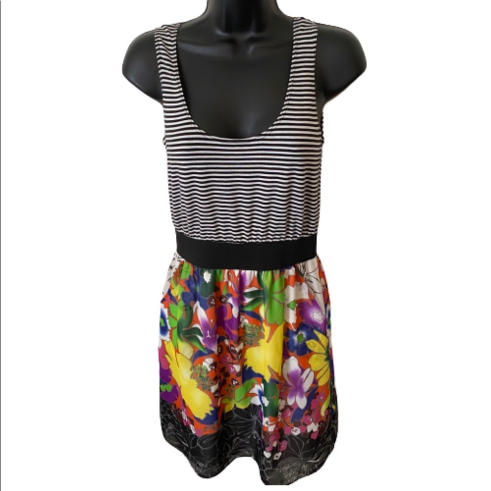 Jump Girl Sleeveless Striped Top Floral Bottom Zipper Back Dress Size 3/4